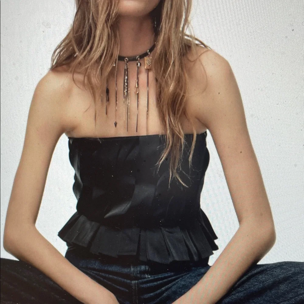 Zara satin Black Strapless Top with Peplum Detail- new - Picture 2 of 12